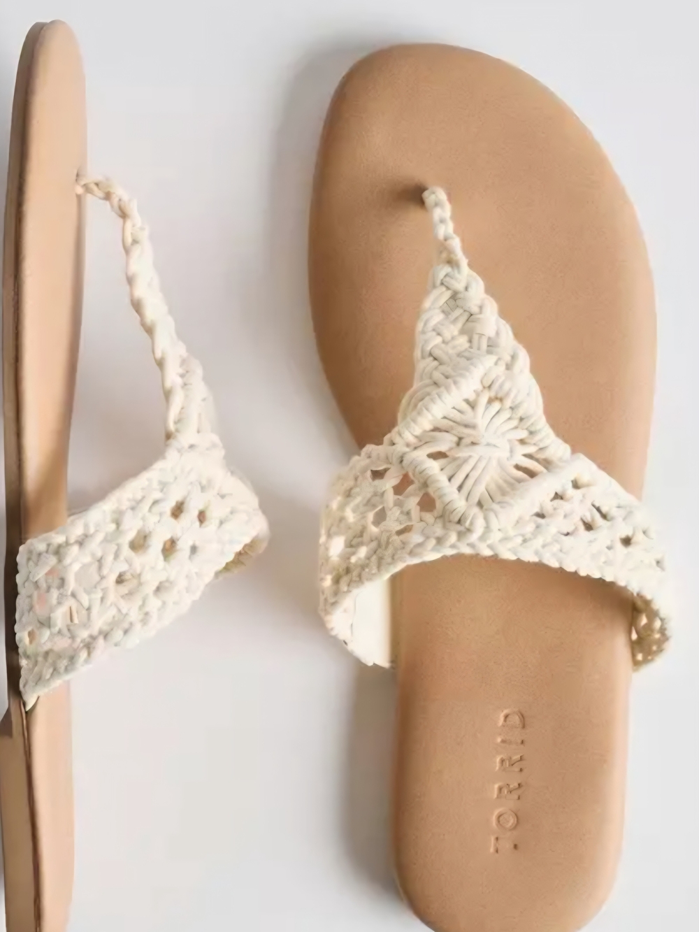 TORRID White Macramé Slide Sandals In (WW) width